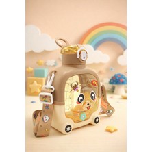 M&B Water Bottle Sevimli Ayıcıklı Matara 750 ml - Renkli Çocuk Suluk, Okul Için Boyun Askılı Suluk Bpa Içermez