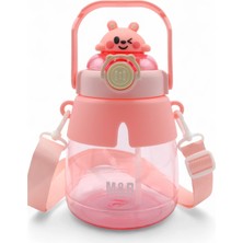 M&B Water Bottle Sevimli Tavşan Figürlü Matara 750 ml - Pipetli Çocuk Suluk, Okul Için Boyun Askılı Suluk