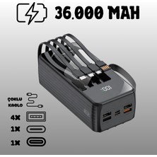 Matechno 36.000 Mah Çoklu Kablolu Dijital Gösterge Powerbank Şarj Aleti 4x USB Çıkışlı Powebank