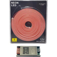 Powerr Led Aydınlatma 5 Metre 12 Volt 6X12 mm Esnek Pembe Neon LED  5A Slim Trafo Set