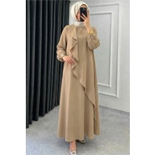 Tesettür Diyarı Mihri Krep Kumaş Volanlı Tesettür Elbise- Vizon