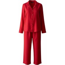 Mjamass Kırmızı Dokulu Saten Pijama Takımı