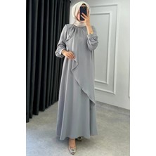 Tesettür Diyarı Mihri Krep Kumaş Volanlı Tesettür Elbise- Antrasit