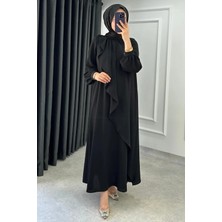 Tesettür Diyarı Mihri Krep Kumaş Volanlı Tesettür Elbise- Siyah