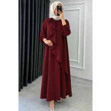 Tesettür Diyarı Mihri Krep Kumaş Volanlı Tesettür Elbise- Bordo