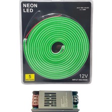 Powerr Led Aydınlatma 5 Metre 12 Volt 6X12 mm Esnek Yeşil Neon LED  5A Slim Trafo Set