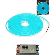 Powerr Led Aydınlatma 5 Metre 12 Volt 6X12 mm Esnek Turkuaz Neon LED  5A Slim Trafo Set