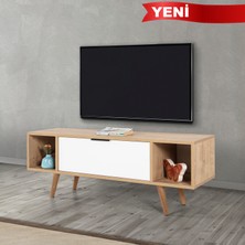 EVMO Home 3328 Mesir Tv Ünitesi 130 cm ( Ahşap Ayaklı , Metal Kulplu ) Safir - Beyaz