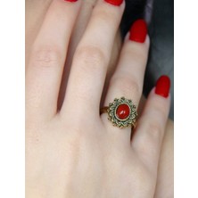 Esha Doğal Taş Akik Doğal Taşlı Antik Model Kadın Ayarlanabillir Yüzük EUY91A