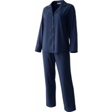 Mjamass Lacivert Dokulu Saten Pijama Takımı