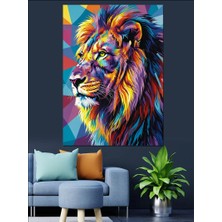 Karizma Tablo Renkli Aslan Başı Resmi Dekoratif Kanvas - Mdf Ahşap Tablo