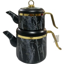 PremiumPort Mermer Desenli Granit Çaydanlık Takımı, 1,25 ml Üst, 2,25 ml Alt