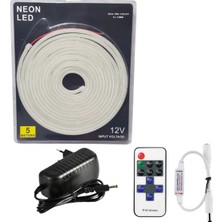 Powerr Led Aydınlatma 5 Metre 12 Volt 6X12 mm Esnek 6500K Beyaz Neon LED  12A Tek Renk Kumandalı Rf Dimmer 3A Plastik Adaptör Set