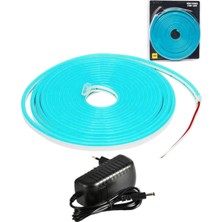 Powerr Led Aydınlatma 5 Metre 12 Volt 6X12 mm Esnek Turkuaz Neon LED  3A Plastik Adaptör Set