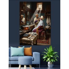 Tablomega Eski Berber Dükkanı Içi Dekoratif Kanvas - Mdf Ahşap Tablo