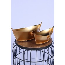 Yapay Çiçek Sitesi Metal Dekoratif Çiçeklik Sunumluk Kayıt Model 2li Set Altın