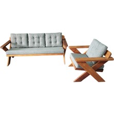 Benderwood Kestane Ahşap Bahçe & Balkon Oturma Seti | Üçlü + 2 Tekli | Orta Masa | 2 Puf | Uv Dayanıklı