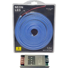 Powerr Led Aydınlatma 5 Metre 12 Volt 6X12 mm Esnek  Mavi Neon LED 5A Slim Trafo Set