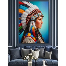 Karizma Tablo Kızılderili Kadın Profil Çizimi Dekoratif Kanvas - Mdf Ahşap Tablo