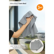 Orvila 3'lü Gri Baklava Desen Mikrofiber Cam Bezi Genel Temizlik Bezi Hassas Yüzey Temizlik Bezi 40X40 cm