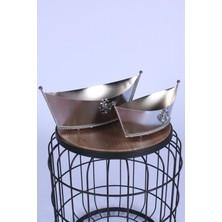 Yapay Çiçek Sitesi Metal Dekoratif Çiçeklik Sunumluk Kayıt Model 2li Set Gümüş