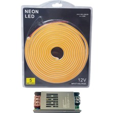 Powerr Led Aydınlatma 5 Metre 12 Volt 6X12 mm Esnek Amber Neon LED  5A Slim Trafo Set