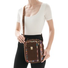 Missbag Iran Işi El Yapımı Etnik Desenli Süet Kahve Bohem Askılı Omuz Çantası