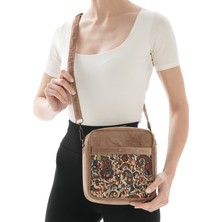 Missbag Iran Işi El Yapımı Etnik Desenli Sütlü Kahve Askılı Orta Boy Omuz Çantası