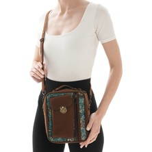 Missbag Iran Işi El Yapımı Etnik Desenli Süet Kahve Bohem Askılı Omuz Çantası