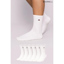 Belinoplus Penye Erkek Spor Çorap Esnek Özellikli 6'lı Paket Beyaz Renk Örme Kumaş ile Konfor Sunar