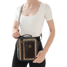Iran Işi El Yapımı Etnik Desenli Deri Detaylı Bohem Askılı Omuz Çantası