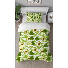Greendecor Avakado Yaprak Yeşil Desenli Baskılı Özel Tasarımlı Çarşafsız Tek Kişilik Modern Şık Nevresim Takım