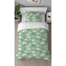 Greendecor Zambak Çiçek Deseneli Özel Tasarım Dijital Tasarımlı Baskılı Çarşafsız Tek Kişilik Nevresim Takımı