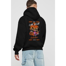 Ankhises Araba Club Serisi 39 Arka Baskılı Siyah Oversize Kapüşonlu Sweatshirt Erkek Kadın
