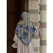 Qalortex Scarf Pamuklu Soft Âmine Desen Eşarp-Limon/indigo