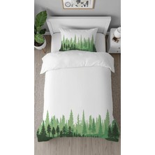 Greendecor Doğa Orman Çam Ağacı Desenli Baskılı Özel Tasarımlı Çarşafsız Tek Kişilik Tarz Şık Nevresim Takımı