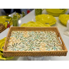 Sever Turkuaz Çiçek Rattan Sedefli Tepsi 26X36X5CM