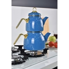 PremiumPort Mavi Emaye Çaydanlık Takımı Seti, Şık ve Zarif Tasarım