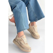 Mesga Butik Junda Bej Cilt Bağcıklı Spor Ayakkabı