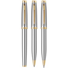 Scrikss 39 Krom-Altın 3lü Set Dolmakalem+Tükenmezkalem+Mekanik Kurşunkalem