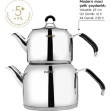 PremiumPort Modern Orta Boy Çelik Çaydanlık Takımı, 2l/1l, Dayanıklı ve Şık Tasarım