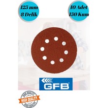 mobilyap Gfb 10 Adet 150 Kum 8 Delikli 125 mm Cırt Zımpara Kağıdı El Zımparaları Avuç Içi Spiral Taşlama