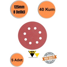 mobilyap Sia 5 Adet 40 Kum 8 Delikli 125 mm Cırt Zımpara Kağıdı El Zımparaları Avuç Içi Spiral Taşlamalı