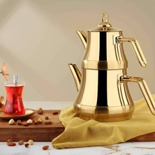 PremiumPort Parlak Gold Çaydanlık Takımı, Şık ve Fonksiyonel Mutfak Aksesuarı