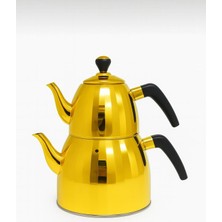 PremiumPort Paslanmaz Çelik Çaydanlık Seti 1l Üst Demlik 2.5l Alt Demlik Golg