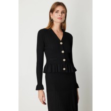 On Fashion Vatkalı Bele Oturan Kadın Siyah Hırka 69905