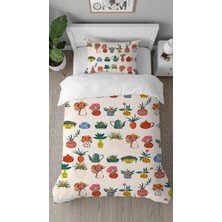 Greendecor Çiçekler Yapraklar Desenli Baskılı Özel Tasarım Çarşafsız Tek Kişilik Renkli Tarz Şık Nevresim Takım