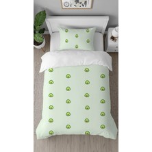 Greendecor Avakado Yaprak Yeşil Desenli Baskılı Özel Tasarımlı Çarşafsız Tek Kişilik Modern Şık Nevresim Takım