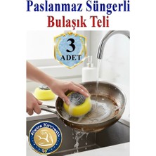 ArtMaster Süngerli Bulaşık Teli Ovma Teli 3 Adet Süngerli Toptel Sürtme Teli Lavabo Mutfak Banyo Temizlik Teli Sert Yüzey