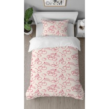 Greendecor Kiraz Vişne Meyve Bej Desenli Baskılı Özel Tasarımlı Çarşafsız Tek Kişilik Tarz Şık Nevresim Takımı